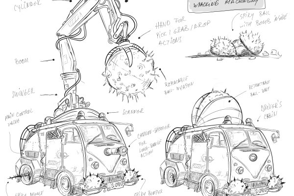 Inspiration boards will always generate creative ideas article_021 img8_sheet2 concept art for The Destroyer, racing wacky van
