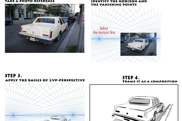 two point perspective drawing, photo reference study through simple sketching